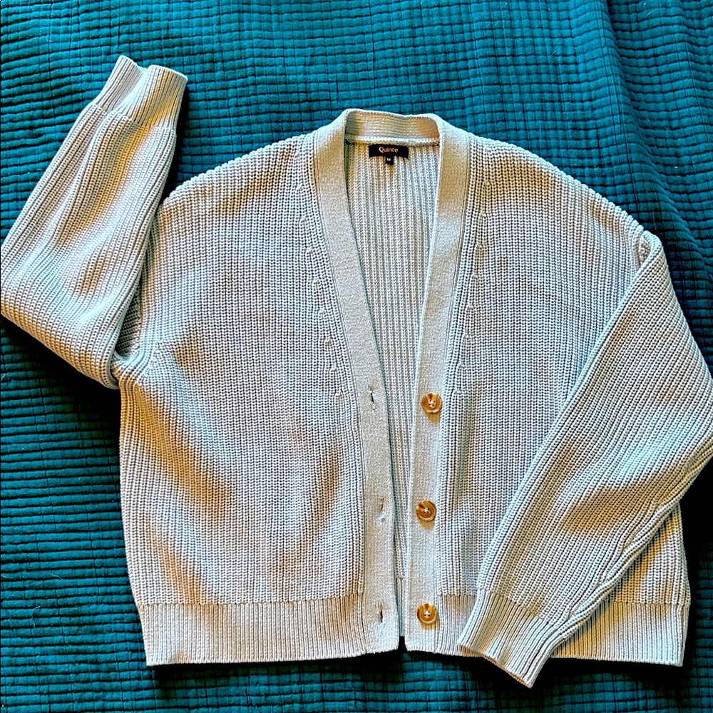 Quince | Light Blue Knit Cardigan with Wooden Buttons | M